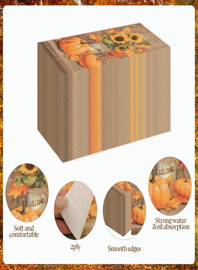 HiEnjoin 100PCS Fall Thanksgiving Napkins, Disposable Sunflower Pumpkin Paper Napkins for Thanksgiving Party Table Decorations - Image 5